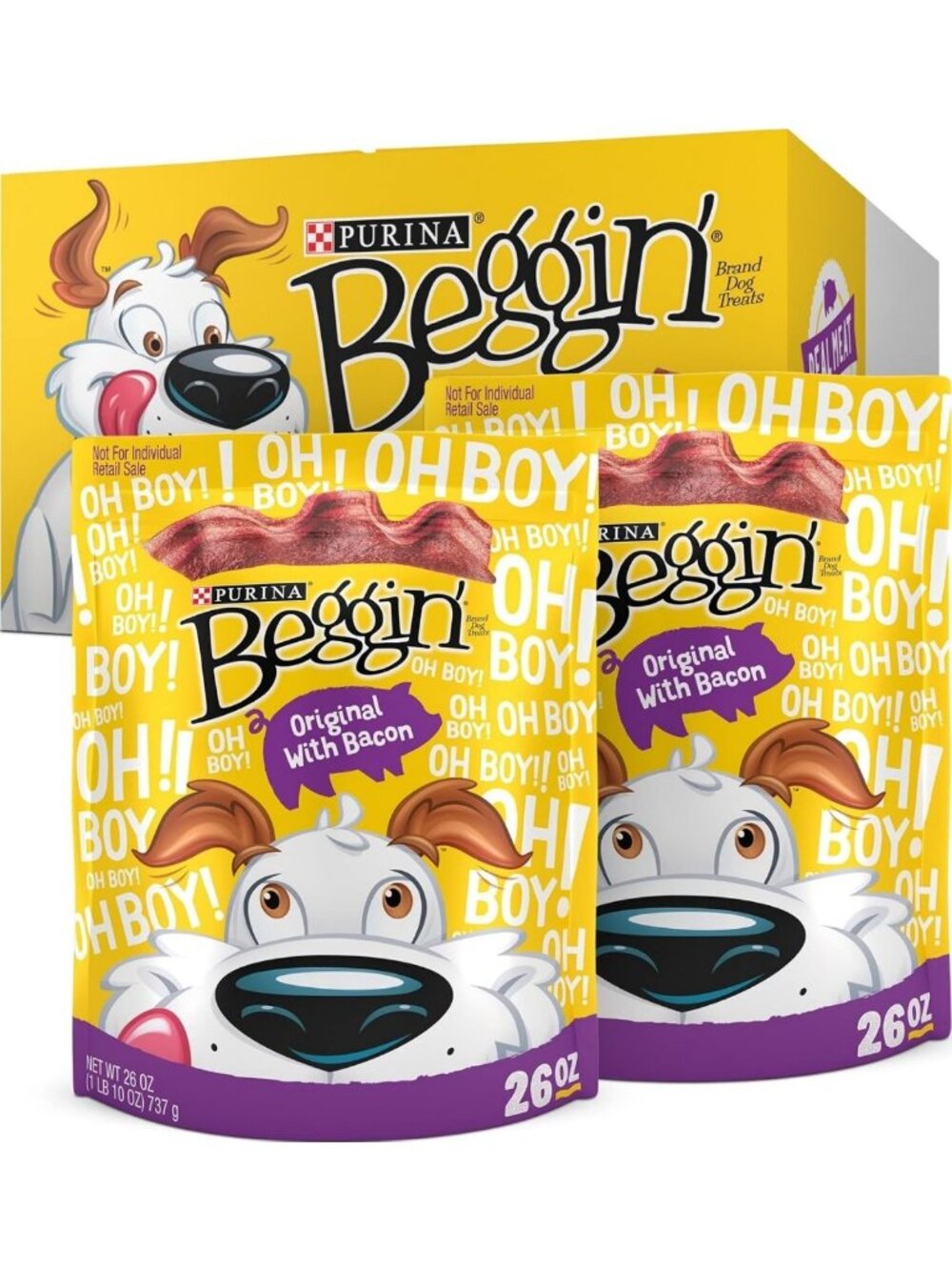 Delicious Bacon Dog Treats - Soft Chewy Strips, Real Meat, 52 oz Total, No